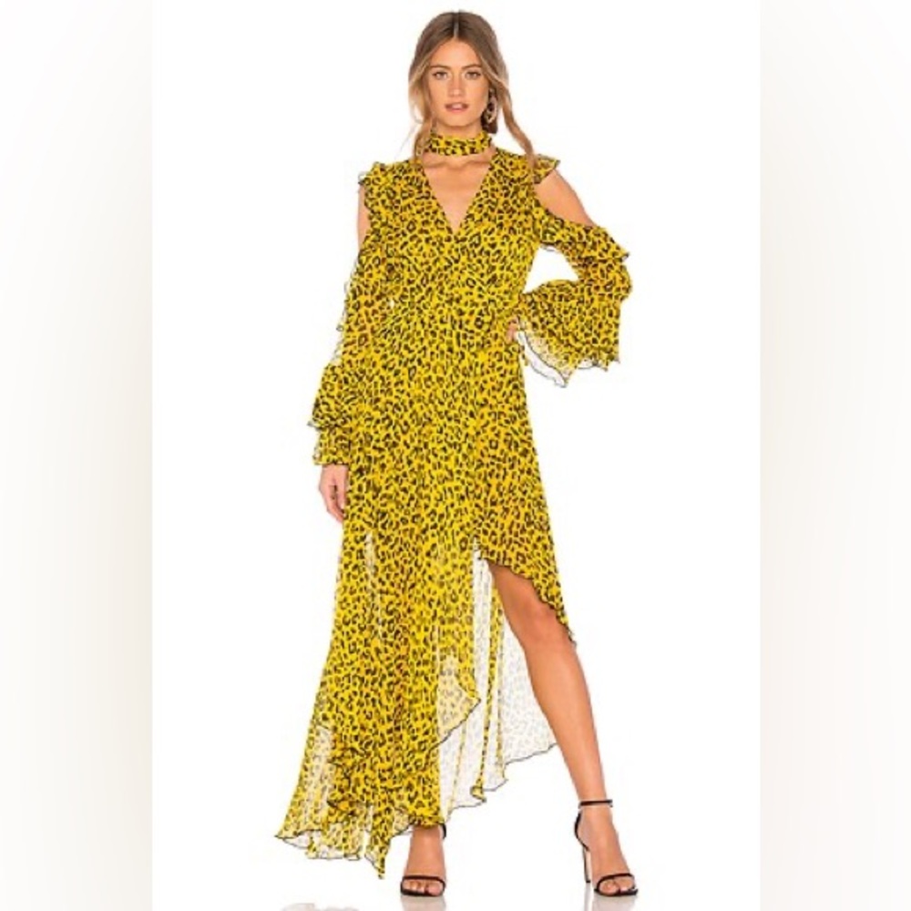 Diane von Furstenberg SILK Heyford Goldenrod Leopard Ruffle Dress | High-Low Hem